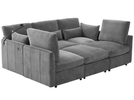 Modern Modular U-Shaped Sofa Bed With Movable Ottoman, USB Ports, Phone Holder