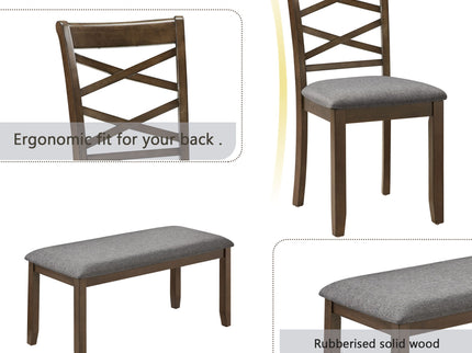 Elegant 6 Piece Dining Table Set With 4 Chairs And Bench