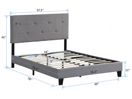 Modern Upholstered Platform Bed Frame With Button Tufted Headboard And Wood Slat Support