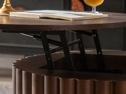 Round Coffee Table With Lift Mechanism For Living Room - Walnut