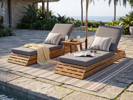 Chaise Lounge Set With Cream 3 Fold Cushion, 3 Position Adjustable Backrest