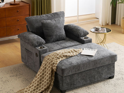 Modern Oversized Chair With Ottoman, Cupholders And USB Charging Ports