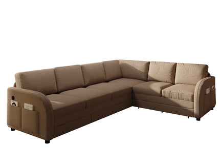 L-Shaped Couch With Pull-Out Bed, Convertible Sleeper Sofa With Side Pocket & USB Port