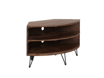 Fan Shape Reclaimed Wood Corner Media Table For Living Room Wise Use Your Space - Natural