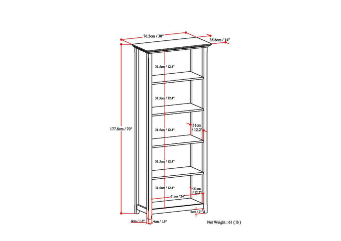 Amherst - 5 Shelf Bookcase, Handcrafted