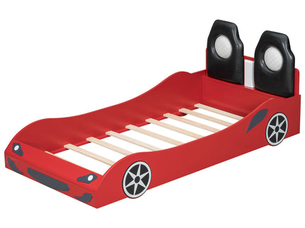 Race Car Shaped Platform Bed With LED And Upholstered Backrest In