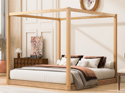 Wood Canopy Platform Bed With Support Legs And Airflow Slats