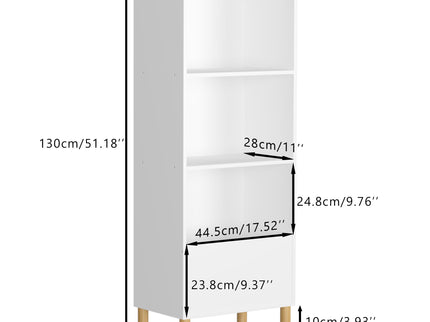 4 Tier Bookcase, Book Display With Safety Restraint, Storage Cabinet For Playroom - White