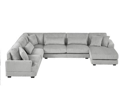 U - Shaped Sectional Sofa With Chaise Lounge, Oversized Living Room Sofa - Gray