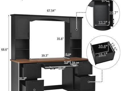 Farmhouse Computer Desk With Hutch