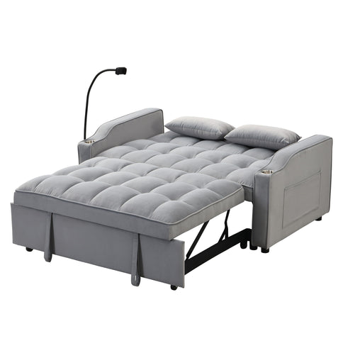 Modern Loveseat With Pullout Bed, Adjustable Reclining Backrest