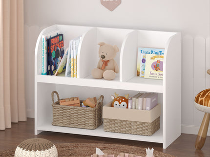 Bookcase With 4 Compartments, Storage Shelf For Toys And Books - White