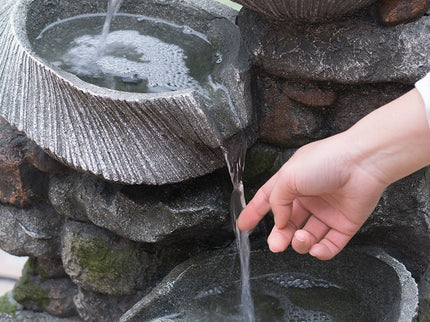 Indoor Outdoor Stone Water Fountain, 4 Tier Polyresin Cascading Rock Bowl Freestanding Fountain With LED Ligh - Gray