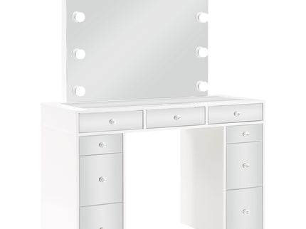 Winona - Makeup Vanity Set With Bulb Lit Mirror And Upholstered Stool - White