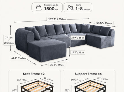 8 Seater U-Shaped Couch With Ottoman