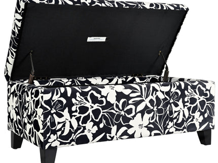 Luxury Storage Ottoman With Floral Patterned Fabric, Soft-Close Hinges, Multi Functional