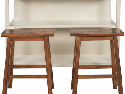 Rustic 3 Piece Stationary Kitchen Island Set With 2 Seatings, With 2 Open Shelves