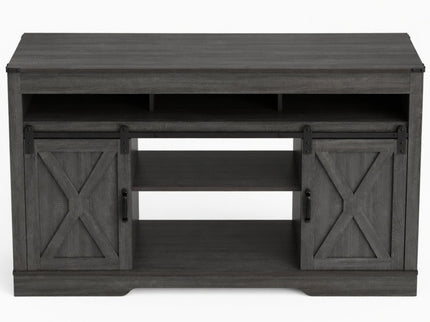 Farmhouse TV Stand With Sliding Barn Doors & Adjustable Storage