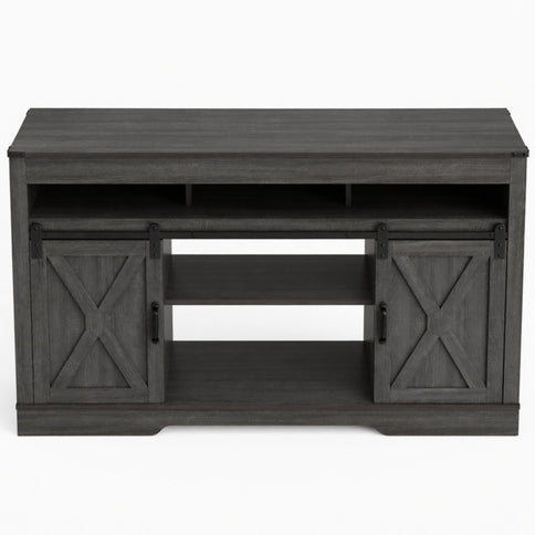 Farmhouse TV Stand With Sliding Barn Doors & Adjustable Storage