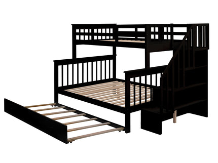 Bunk Bed With Twin Size Trundle, Storage And Guard Rail For Bedroom