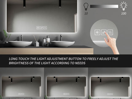 28" Bathroom Mirror With LED Lights Front And Backlit, Anti-Fog Lighted Vanity Mirrors For Wall Mounted And 5 Level Dimmable, Horizontal / Vertical - Clear