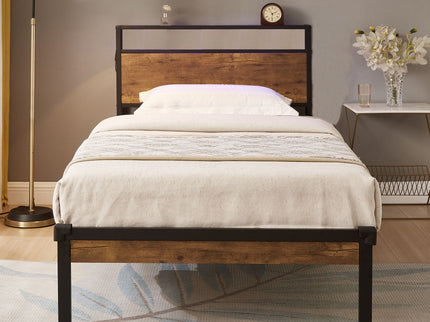 Platform Bed Frame With Wooden Headboard And Footboard, USB Liner