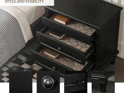 Nightstand With Charging Station, 3 Drawer Storage Table