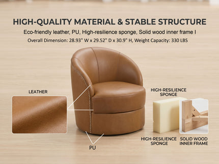 Swivel Accent Chair With 360° Smooth Spin - Black / Light Brown / Silver
