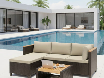 L-Shaped Patio Set With Cushions And Storage Table