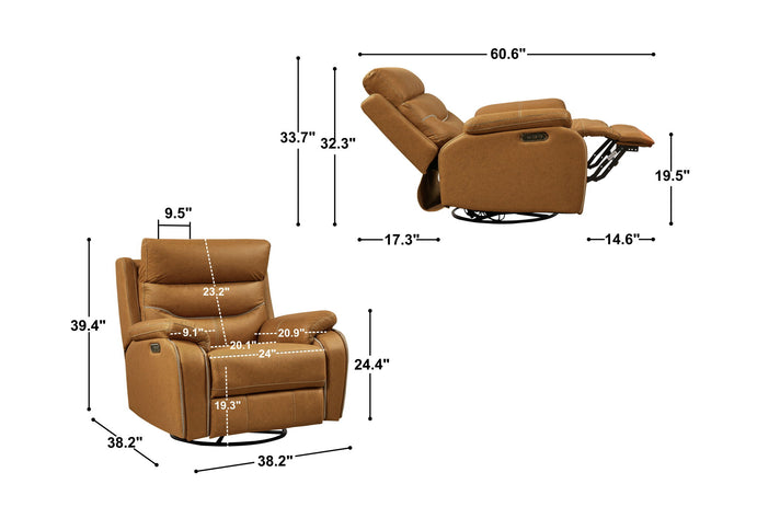 Liyasi - Dual Okin Motor Rocking And 240° Swivel Single Sofa Seat Recliner Chair Infinite Position, Head Rest With Power Function