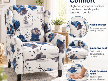 Wingback Recliner Chair With Padded Arms - Blue