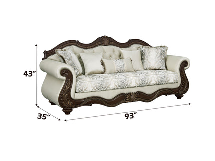 Pierce - Sofa With 5 Pillows - Beige / Cherry