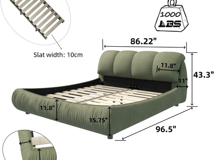 Luxury Upholstered Platform Bed With Oversized Padded Backrest And Solid Wood Frame