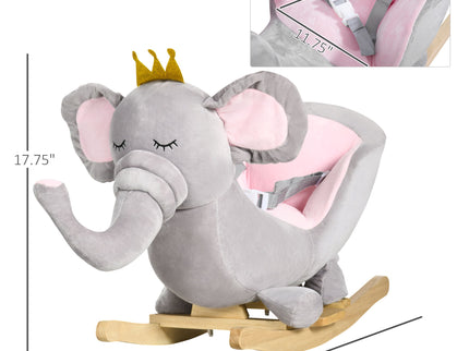 Qaba - Baby Rocking Horse Elephant Rocking Chair Toddler Rocker Toy With Sound Wooden Base Seat Safety Belt For 1.5-3 Year Old - Gray