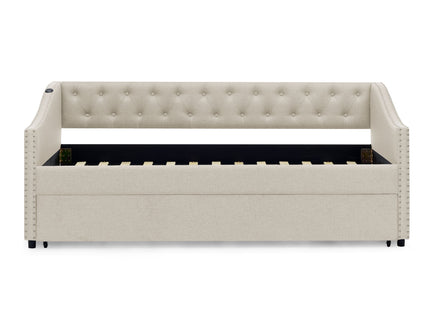 Upholstered Daybed With USB Charging & Pull Out Bed