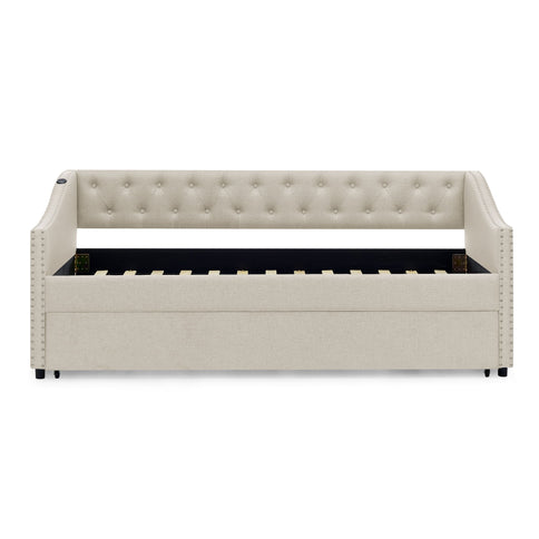 Upholstered Daybed With USB Charging & Pull Out Bed