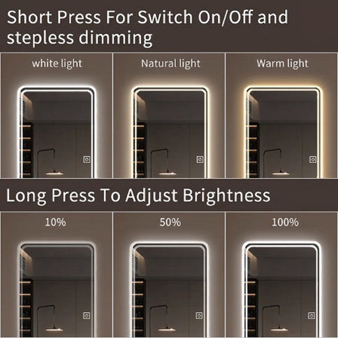 Full Length Floor Mirror LED Whole Body Mirror, Wall Mounted Hanging Mirror With Lights, Makeup Vanity Mirror, Bedroom Full Size Body Mirror With Dimming & 3 Color Modes - Clear