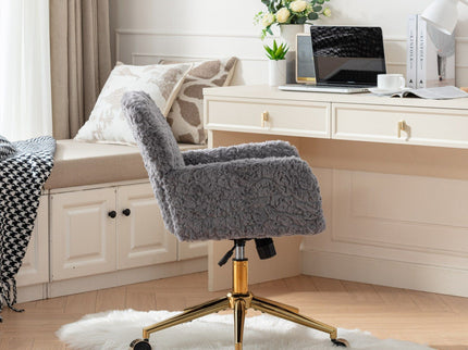 Office Chair, Artificial Rabbit Hair Home Office Chair With Metal Base, Adjustable Desk Chair Swivel Office Chair, Vanity Chair