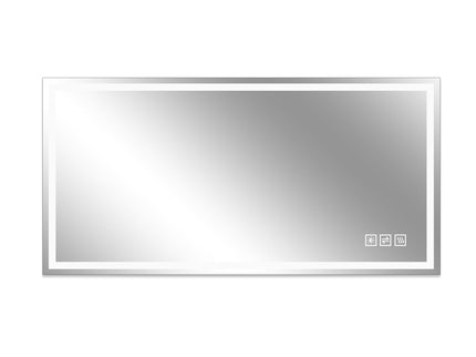 LED Bathroom Vanity Wall Mirror With Straight Edge Design, Frosted Glass Finish, Anti Fog, Dimmable 3 Color Lighting - Silver