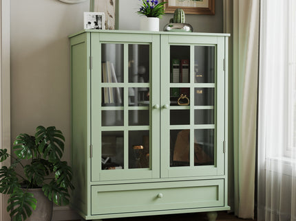Minimalist Buffet Cabinet With Double Glass Doors And Drawer