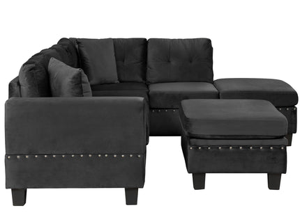 Modern Sectional Sofa With Storage Ottoman, L - Shape Couch With 2 Pillows And Cup Holders