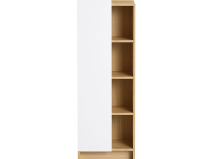 Tall Freestanding Bathroom Side Cabinet With Single Door & 4 Tier Open Shelves - Black / Light Oak / White