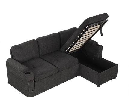 Convertible L Shaped Sofa Couch With Storage, Cup Holders, USB Ports