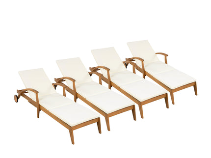 Versatile Chaise Lounge With Wheels Acacia Wood Recliner For Patio - Cream