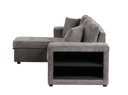 Modern L-Shape 3 Seat Reversible Sectional Couch, Pull Out Sleeper Sofa With Storage Chaise And 2 Stools For Living Room Furniture Set