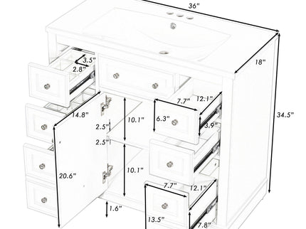 Modern Bathroom Vanity With Sink Combo, 6 Drawers And 1 Cabinet