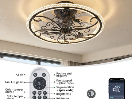 Ceiling Fan With Lights Remote Control, 6 Speeds 3 Color Caged Ceiling Fan - Matte Black