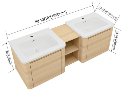 Wall Mounted Bathroom Vanity With Sink And Storage Shelves, Soft Close Doors