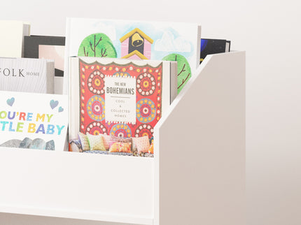 Bookcase Organizer With Storage, 3 Tier Toddler Book Display Shelf For Playroom - White