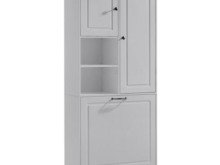 Modern Tall Storage Cabinet With Adjustable Shelves, Flip-Out Basket & Enclosed Doors